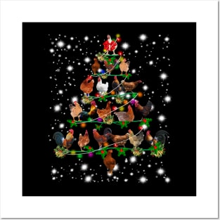 Christmas Pajama Chickens Tree Xmas Lights Snow T-Shirt Funny Santa Chickens Gifts Posters and Art